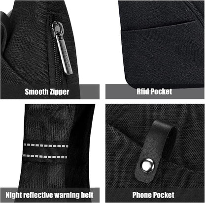 Lightweight Sling Bag, Anti Theft Crossbody Bags for Women Men Casual Shoulder Crossbody Sport Travel Hiking Bag,Black,Large | 4 Pocket, Adjustable Shoulder Strap, Reflective Safety Strips, Lightweight, Suitable for Travel Hiking Commuting Outdoor