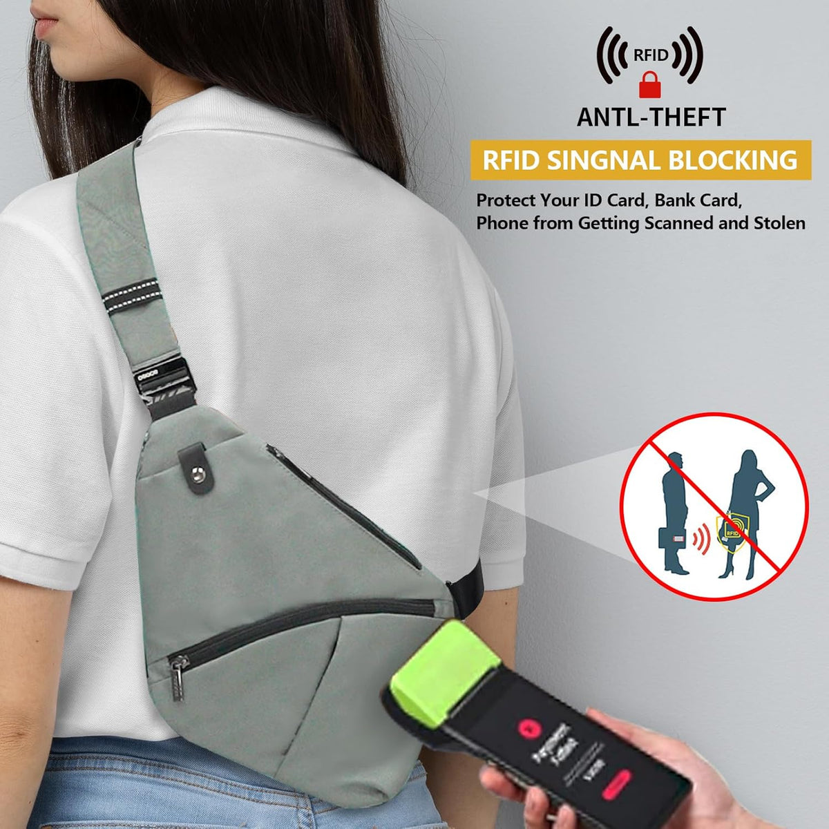 Lightweight Sling Bag, Anti Theft Crossbody Bags for Women Men Casual Shoulder Crossbody Sport Travel Hiking Bag,Black,Large | 4 Pocket, Adjustable Shoulder Strap, Reflective Safety Strips, Lightweight, Suitable for Travel Hiking Commuting Outdoor