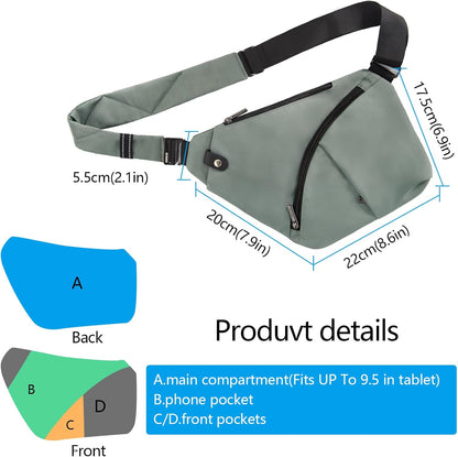 Lightweight Sling Bag, Anti Theft Crossbody Bags for Women Men Casual Shoulder Crossbody Sport Travel Hiking Bag,Black,Large | 4 Pocket, Adjustable Shoulder Strap, Reflective Safety Strips, Lightweight, Suitable for Travel Hiking Commuting Outdoor