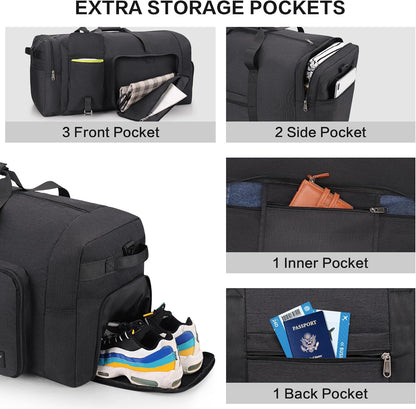 Extra Large Duffle Bag for Travel, Collapsible Duffle Bag for Men, Foldable Duffel Bags for Traveling (Black, 120)