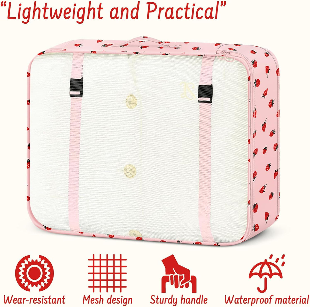 9 Set Packing Cubes for Travel Essentials - Lightweight Carry-On Luggage Organizer Bags with Shoe, Clothes & Laundry Bags for Airplane, Family & Business Travel, Pink strawberry