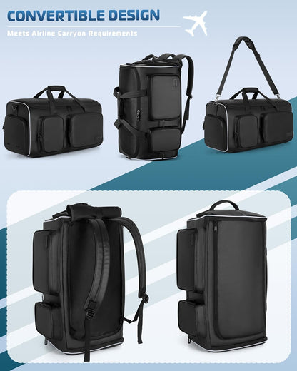 50L Convertible Garment Duffle Bag Backpack with Inner Removable Bag and Shoe Compartment, Travel Suit Bag for Business or Wedding Trips, Black