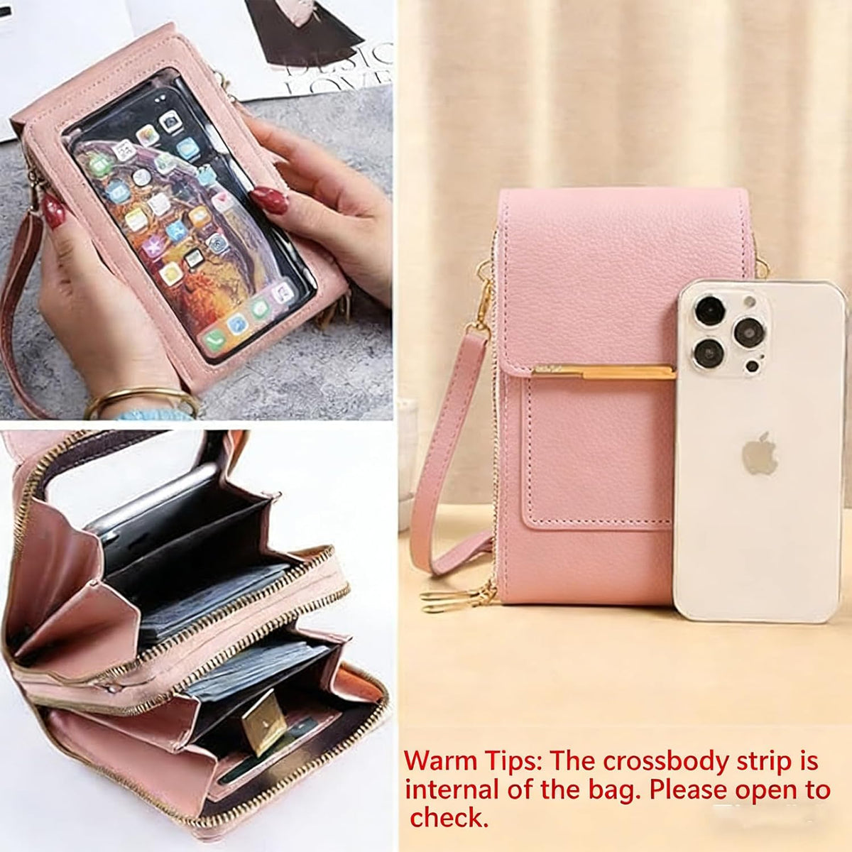 Women's Touchscreen Phone Crossbody Bag, Anti-theft Leather Phone Wallet, Perfect Holiday Gift