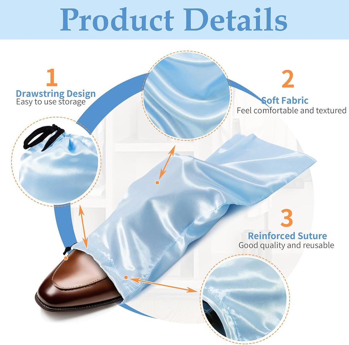 6 Pack Shoe Bags for Travel - Satin Shoe Bag with Drawstring - Black Shoe Storage Bags for Protecting Storage Shoes - 17.7 x 7.9 In