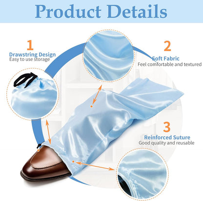 6 Pack Shoe Bags for Travel - Satin Shoe Bag with Drawstring - Black Shoe Storage Bags for Protecting Storage Shoes - 17.7 x 7.9 In