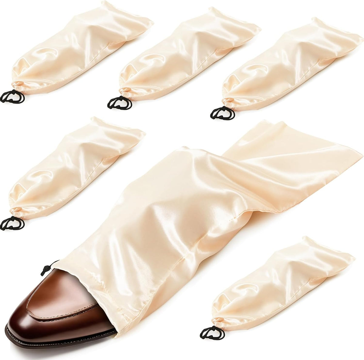 6 Pack Shoe Bags for Travel - Satin Shoe Bag with Drawstring - Black Shoe Storage Bags for Protecting Storage Shoes - 17.7 x 7.9 In
