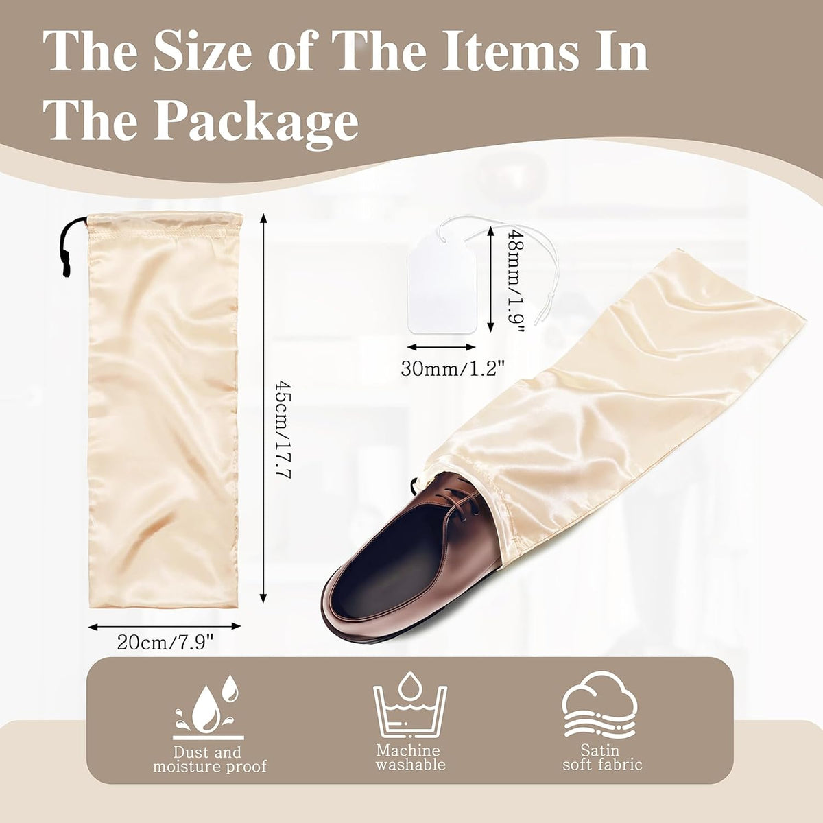 6 Pack Shoe Bags for Travel - Satin Shoe Bag with Drawstring - Black Shoe Storage Bags for Protecting Storage Shoes - 17.7 x 7.9 In