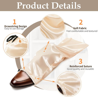 6 Pack Shoe Bags for Travel - Satin Shoe Bag with Drawstring - Black Shoe Storage Bags for Protecting Storage Shoes - 17.7 x 7.9 In