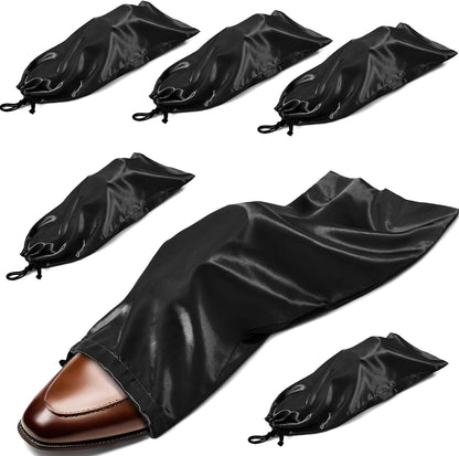 6 Pack Shoe Bags for Travel - Satin Shoe Bag with Drawstring - Black Shoe Storage Bags for Protecting Storage Shoes - 17.7 x 7.9 In