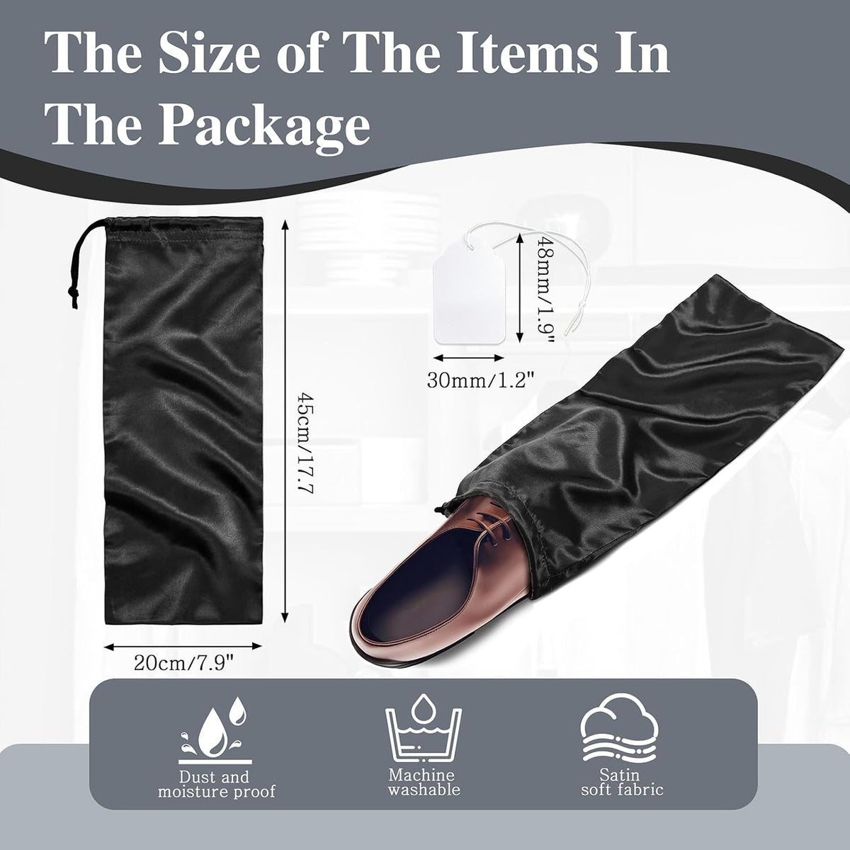 6 Pack Shoe Bags for Travel - Satin Shoe Bag with Drawstring - Black Shoe Storage Bags for Protecting Storage Shoes - 17.7 x 7.9 In