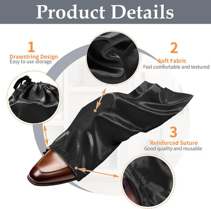 6 Pack Shoe Bags for Travel - Satin Shoe Bag with Drawstring - Black Shoe Storage Bags for Protecting Storage Shoes - 17.7 x 7.9 In