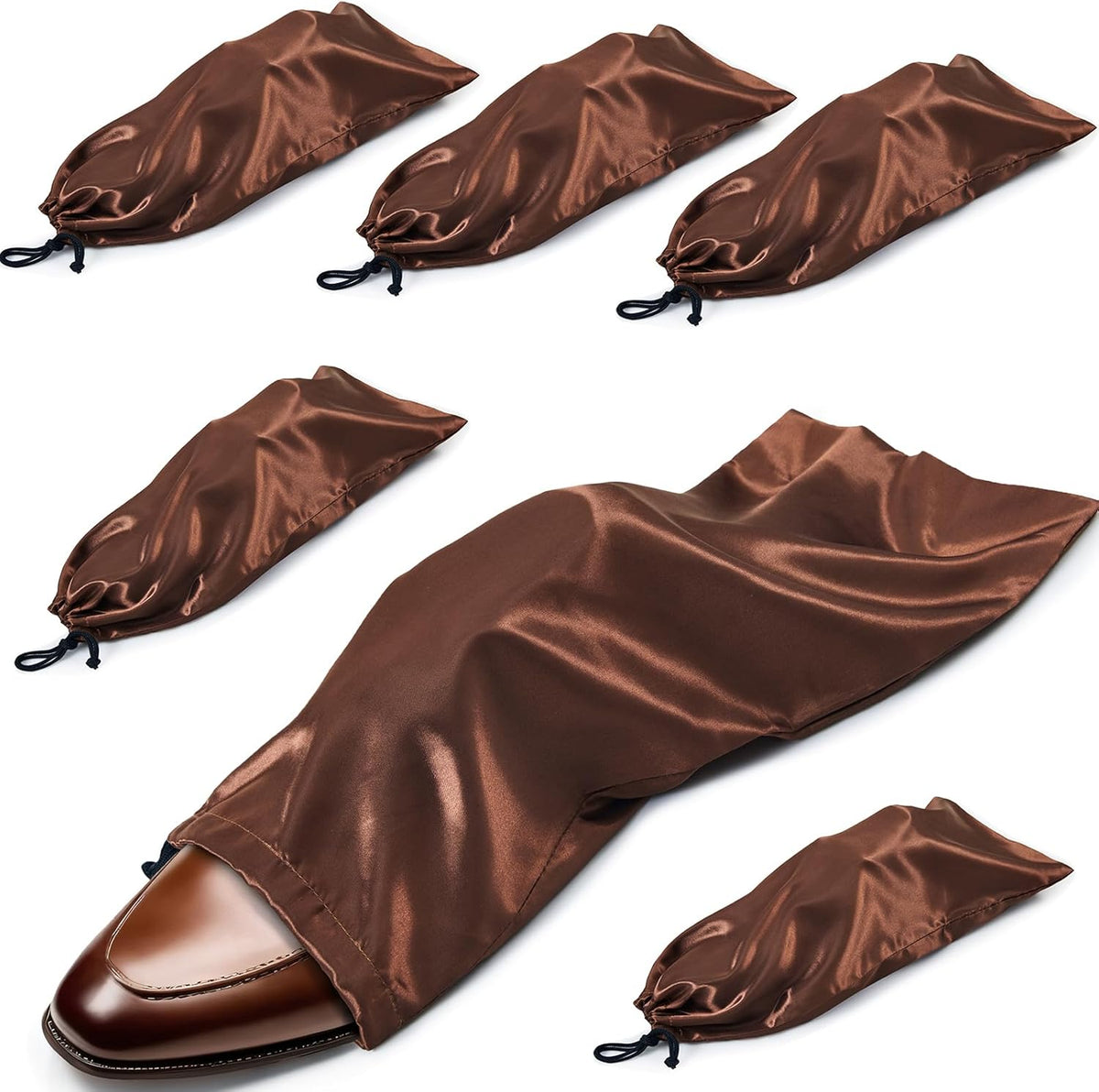 6 Pack Shoe Bags for Travel - Satin Shoe Bag with Drawstring - Black Shoe Storage Bags for Protecting Storage Shoes - 17.7 x 7.9 In