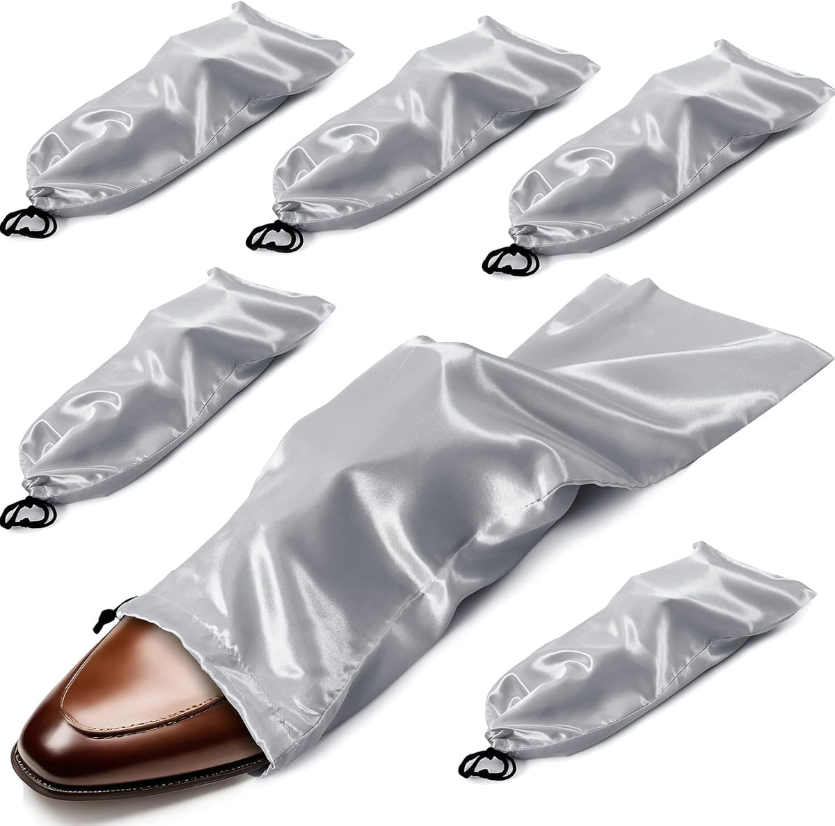 6 Pack Shoe Bags for Travel - Satin Shoe Bag with Drawstring - Black Shoe Storage Bags for Protecting Storage Shoes - 17.7 x 7.9 In