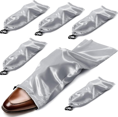 6 Pack Shoe Bags for Travel - Satin Shoe Bag with Drawstring - Black Shoe Storage Bags for Protecting Storage Shoes - 17.7 x 7.9 In