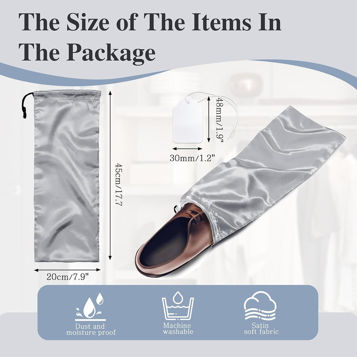 6 Pack Shoe Bags for Travel - Satin Shoe Bag with Drawstring - Black Shoe Storage Bags for Protecting Storage Shoes - 17.7 x 7.9 In