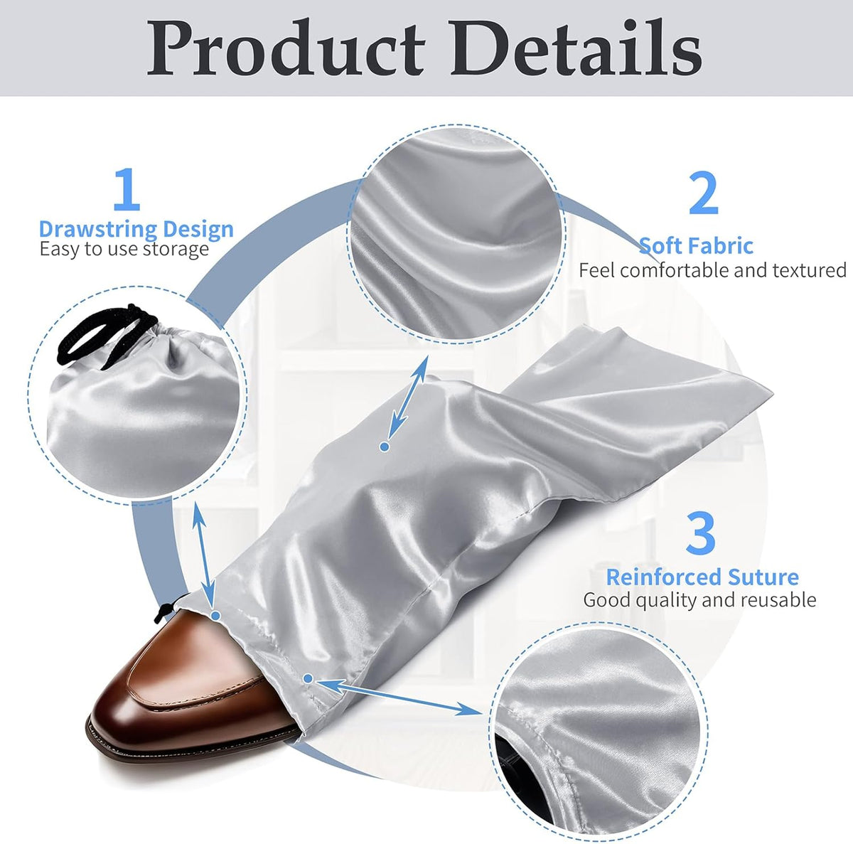 6 Pack Shoe Bags for Travel - Satin Shoe Bag with Drawstring - Black Shoe Storage Bags for Protecting Storage Shoes - 17.7 x 7.9 In