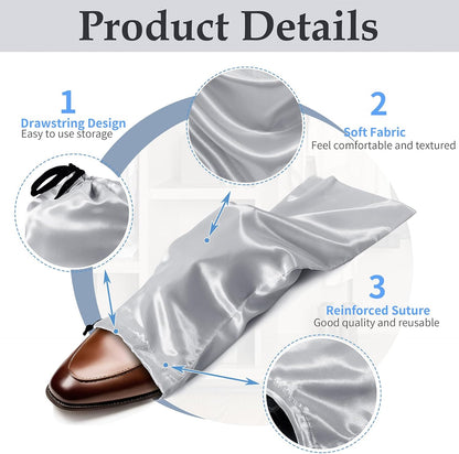 6 Pack Shoe Bags for Travel - Satin Shoe Bag with Drawstring - Black Shoe Storage Bags for Protecting Storage Shoes - 17.7 x 7.9 In