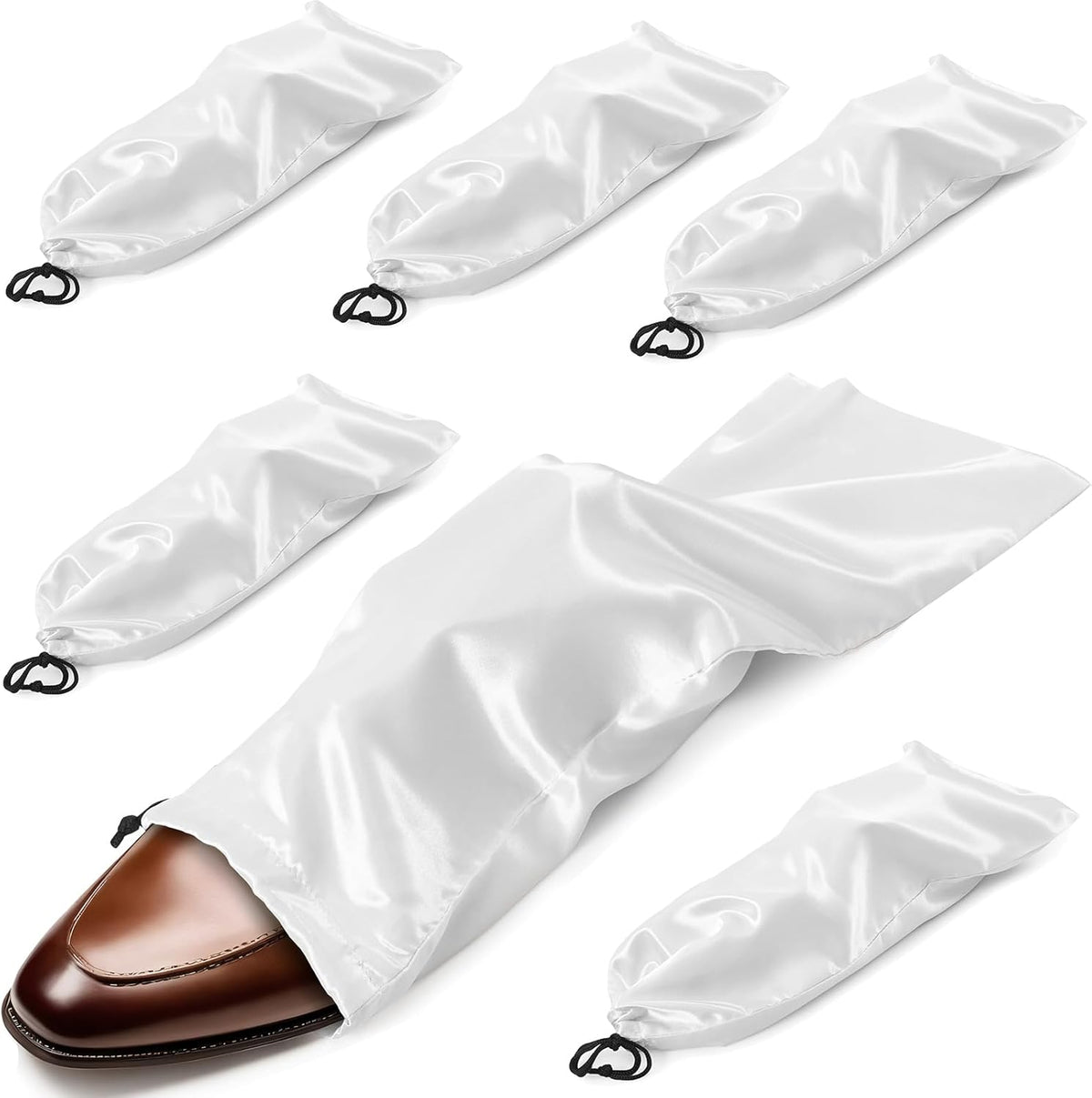 6 Pack Shoe Bags for Travel - Satin Shoe Bag with Drawstring - Black Shoe Storage Bags for Protecting Storage Shoes - 17.7 x 7.9 In