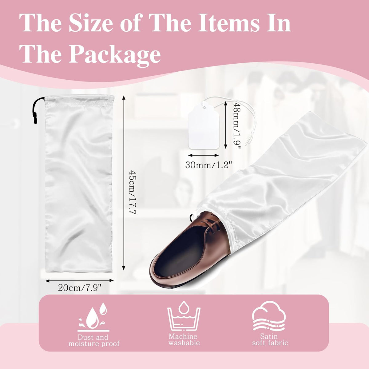6 Pack Shoe Bags for Travel - Satin Shoe Bag with Drawstring - Black Shoe Storage Bags for Protecting Storage Shoes - 17.7 x 7.9 In