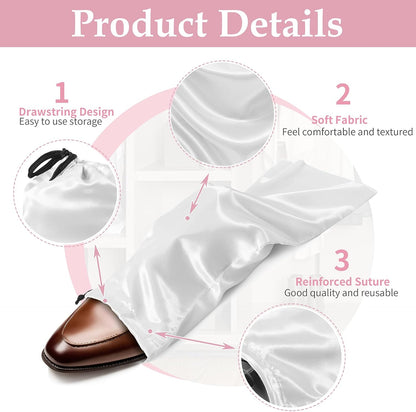 6 Pack Shoe Bags for Travel - Satin Shoe Bag with Drawstring - Black Shoe Storage Bags for Protecting Storage Shoes - 17.7 x 7.9 In