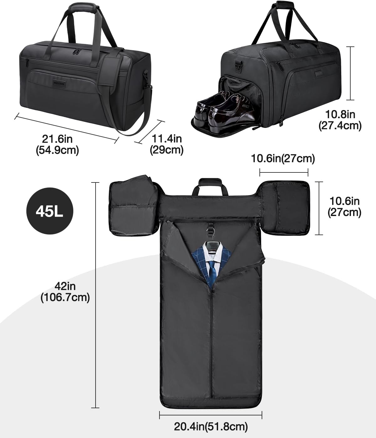 Garment Duffle Bag for Travel, 3-in-1 Convertible Carry On Suit Bag with Shoe Compartment, Lightweight Overnight Business Travel Bag for Men Women