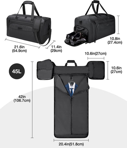 Garment Duffle Bag for Travel, 3-in-1 Convertible Carry On Suit Bag with Shoe Compartment, Lightweight Overnight Business Travel Bag for Men Women