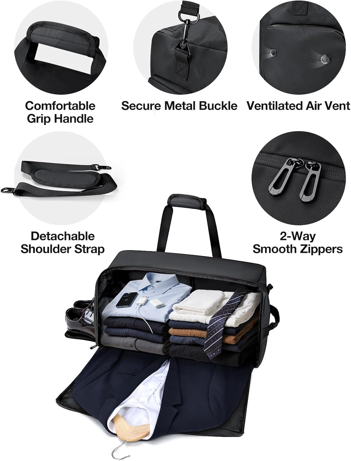 Garment Duffle Bag for Travel, 3-in-1 Convertible Carry On Suit Bag with Shoe Compartment, Lightweight Overnight Business Travel Bag for Men Women