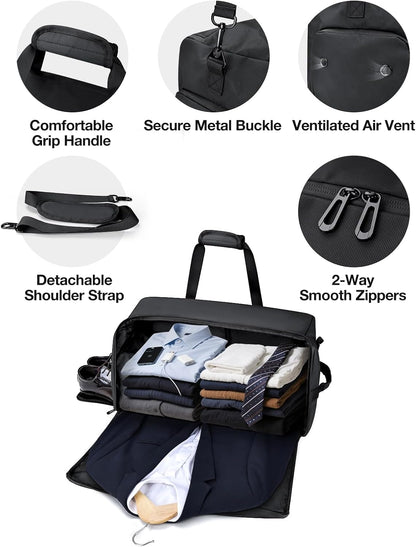 Garment Duffle Bag for Travel, 3-in-1 Convertible Carry On Suit Bag with Shoe Compartment, Lightweight Overnight Business Travel Bag for Men Women