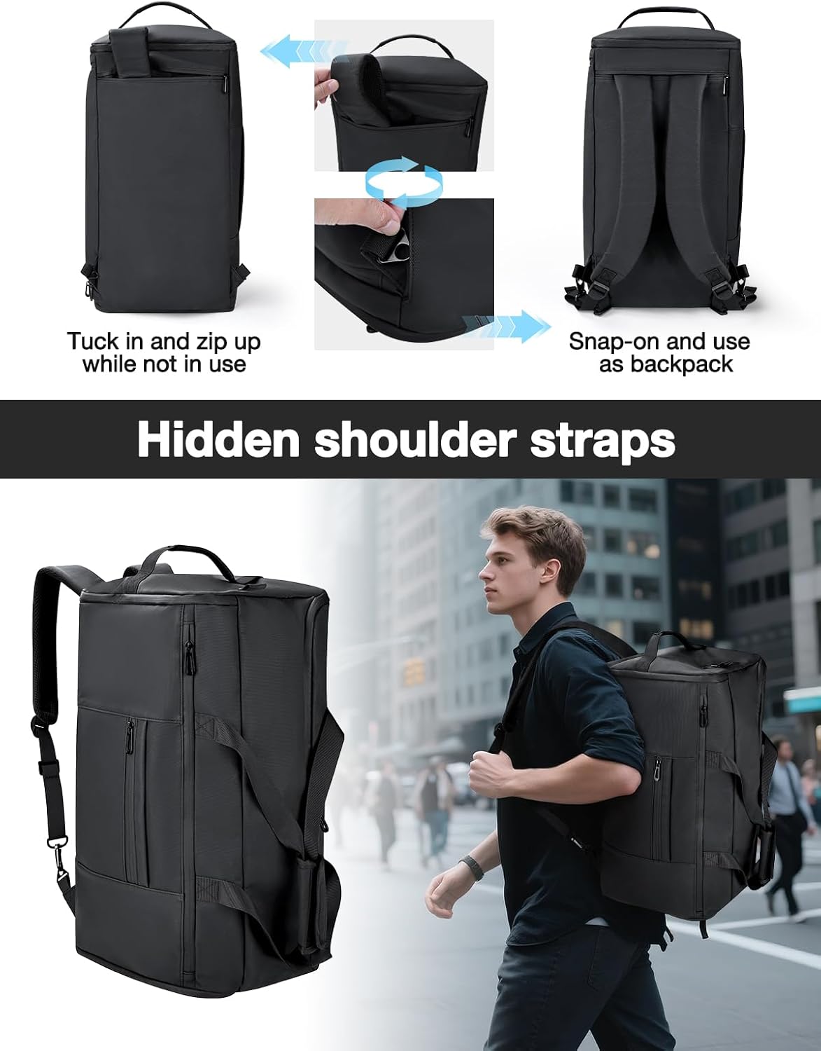 Garment Duffle Bag for Travel, 3-in-1 Convertible Carry On Suit Bag with Shoe Compartment, Lightweight Overnight Business Travel Bag for Men Women