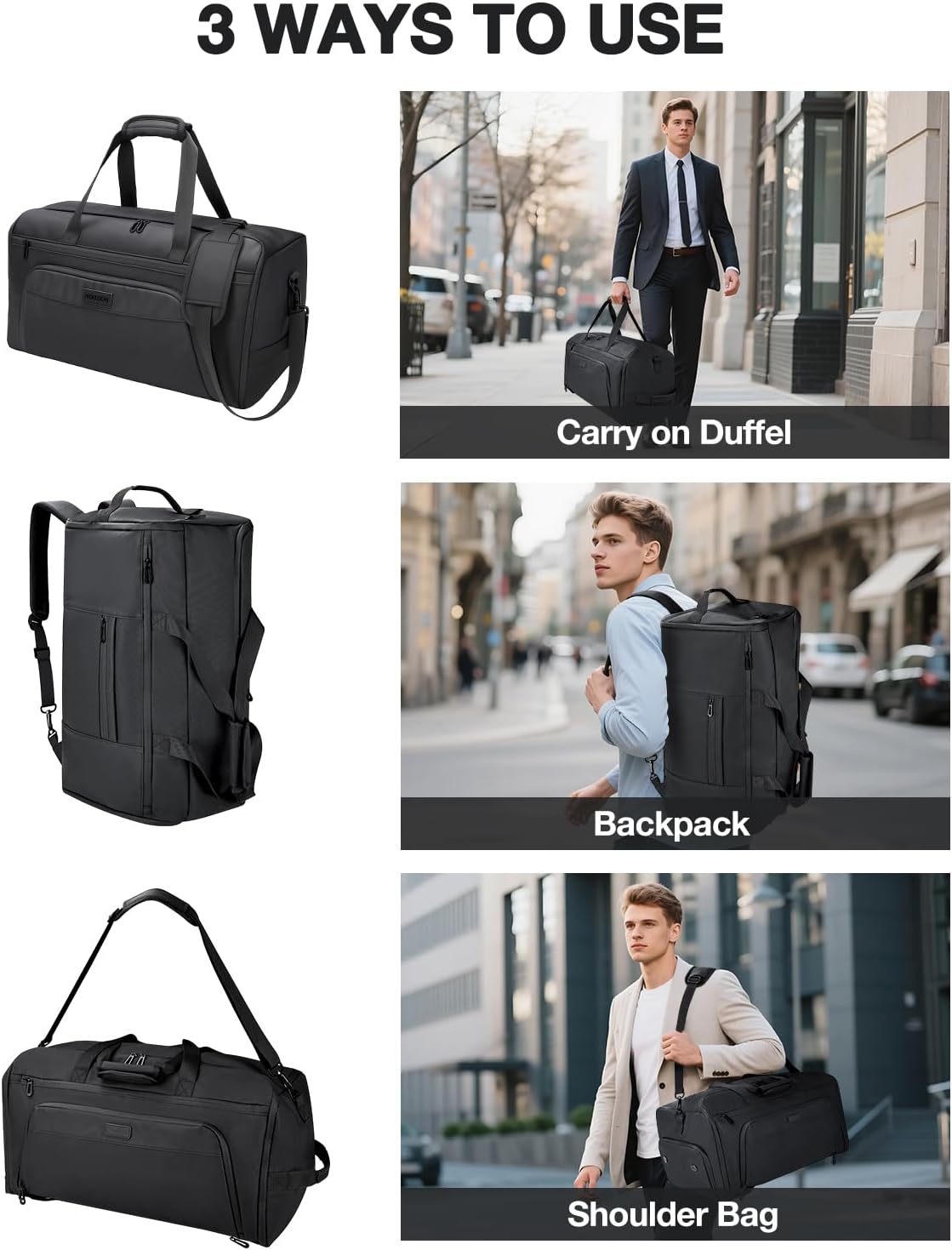 Garment Duffle Bag for Travel, 3-in-1 Convertible Carry On Suit Bag with Shoe Compartment, Lightweight Overnight Business Travel Bag for Men Women
