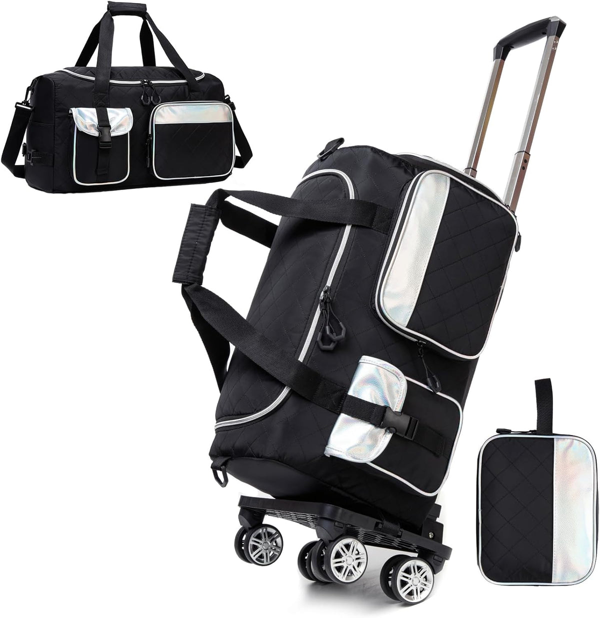 Duffle Bag for Travel Bag with Wheels for Women Weekender Bag with Shoes Compartment Gym Bag for Girls Carry On Overnight Bag for Women with Toiletry Bag