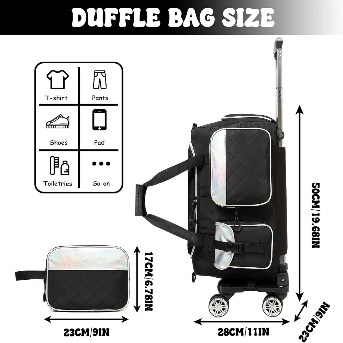 Duffle Bag for Travel Bag with Wheels for Women Weekender Bag with Shoes Compartment Gym Bag for Girls Carry On Overnight Bag for Women with Toiletry Bag