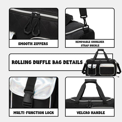 Duffle Bag for Travel Bag with Wheels for Women Weekender Bag with Shoes Compartment Gym Bag for Girls Carry On Overnight Bag for Women with Toiletry Bag