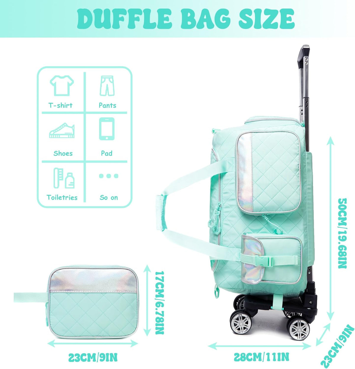Duffle Bag for Travel Bag with Wheels for Women Weekender Bag with Shoes Compartment Gym Bag for Girls Carry On Overnight Bag for Women with Toiletry Bag