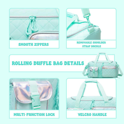 Duffle Bag for Travel Bag with Wheels for Women Weekender Bag with Shoes Compartment Gym Bag for Girls Carry On Overnight Bag for Women with Toiletry Bag