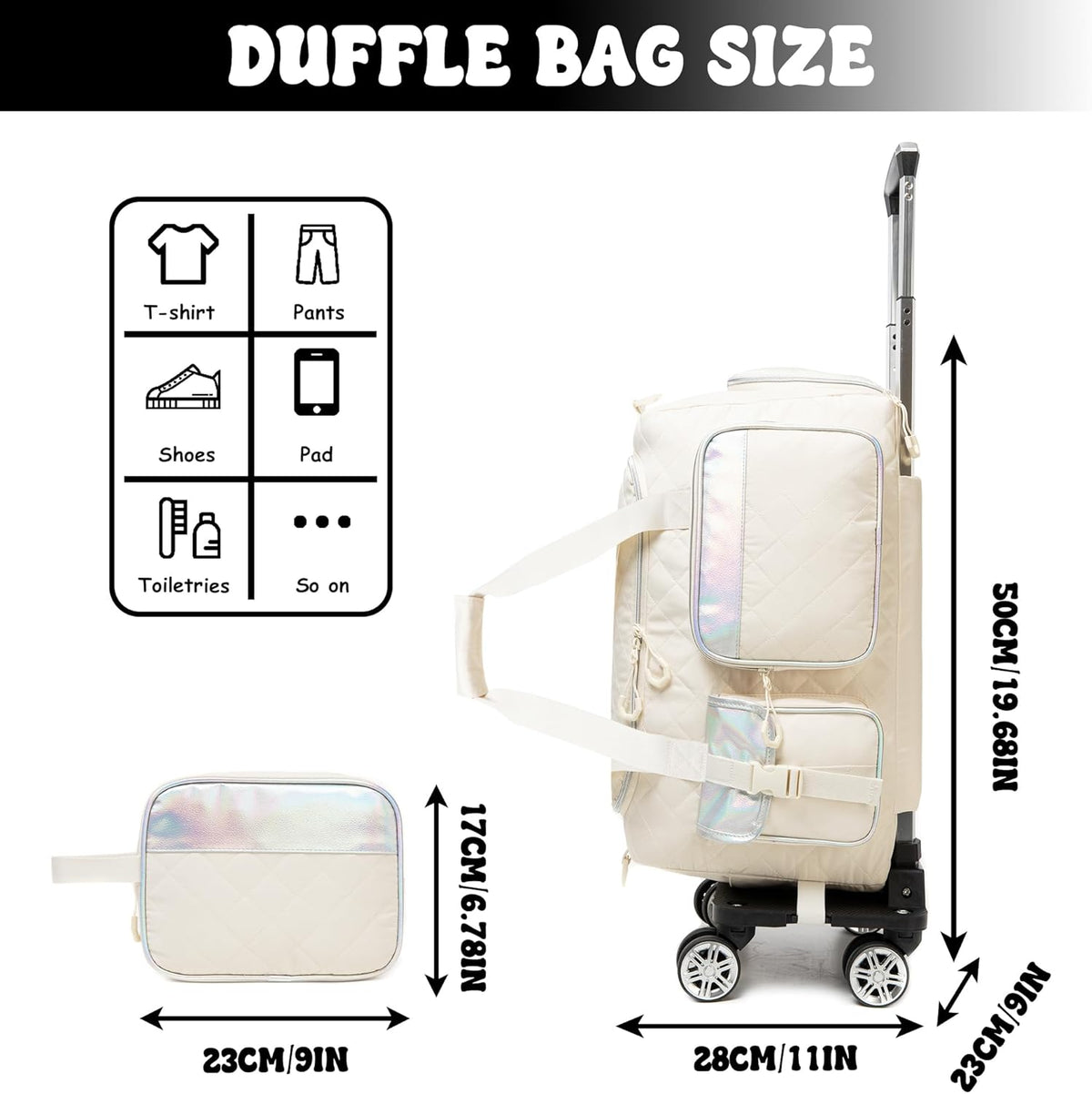 Duffle Bag for Travel Bag with Wheels for Women Weekender Bag with Shoes Compartment Gym Bag for Girls Carry On Overnight Bag for Women with Toiletry Bag