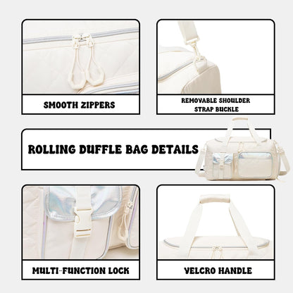 Duffle Bag for Travel Bag with Wheels for Women Weekender Bag with Shoes Compartment Gym Bag for Girls Carry On Overnight Bag for Women with Toiletry Bag