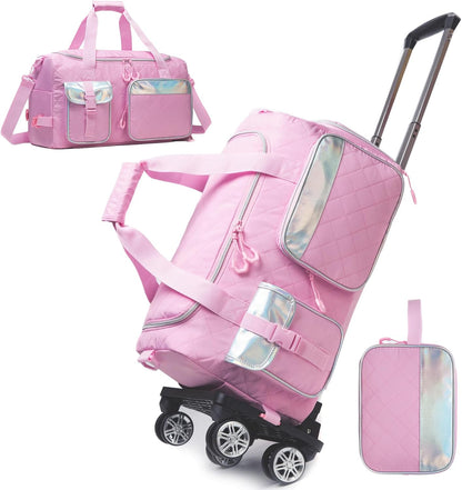 Duffle Bag for Travel Bag with Wheels for Women Weekender Bag with Shoes Compartment Gym Bag for Girls Carry On Overnight Bag for Women with Toiletry Bag