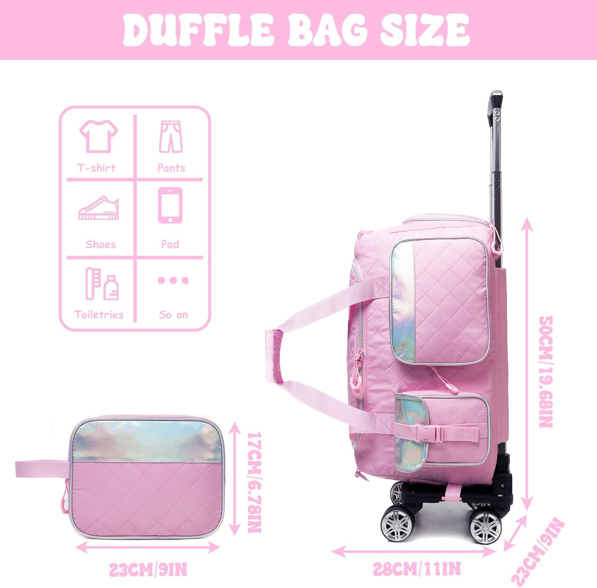 Duffle Bag for Travel Bag with Wheels for Women Weekender Bag with Shoes Compartment Gym Bag for Girls Carry On Overnight Bag for Women with Toiletry Bag