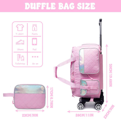Duffle Bag for Travel Bag with Wheels for Women Weekender Bag with Shoes Compartment Gym Bag for Girls Carry On Overnight Bag for Women with Toiletry Bag