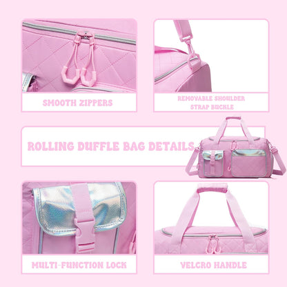 Duffle Bag for Travel Bag with Wheels for Women Weekender Bag with Shoes Compartment Gym Bag for Girls Carry On Overnight Bag for Women with Toiletry Bag