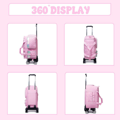 Duffle Bag for Travel Bag with Wheels for Women Weekender Bag with Shoes Compartment Gym Bag for Girls Carry On Overnight Bag for Women with Toiletry Bag