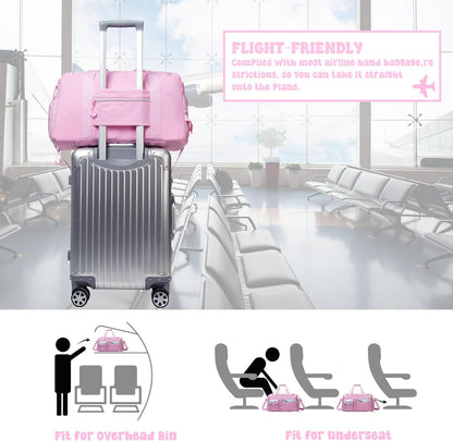 Duffle Bag for Travel Bag with Wheels for Women Weekender Bag with Shoes Compartment Gym Bag for Girls Carry On Overnight Bag for Women with Toiletry Bag