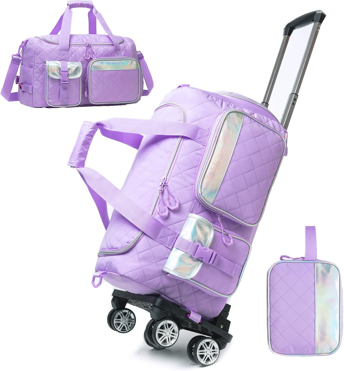 Duffle Bag for Travel Bag with Wheels for Women Weekender Bag with Shoes Compartment Gym Bag for Girls Carry On Overnight Bag for Women with Toiletry Bag