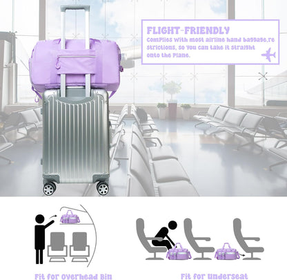 Duffle Bag for Travel Bag with Wheels for Women Weekender Bag with Shoes Compartment Gym Bag for Girls Carry On Overnight Bag for Women with Toiletry Bag