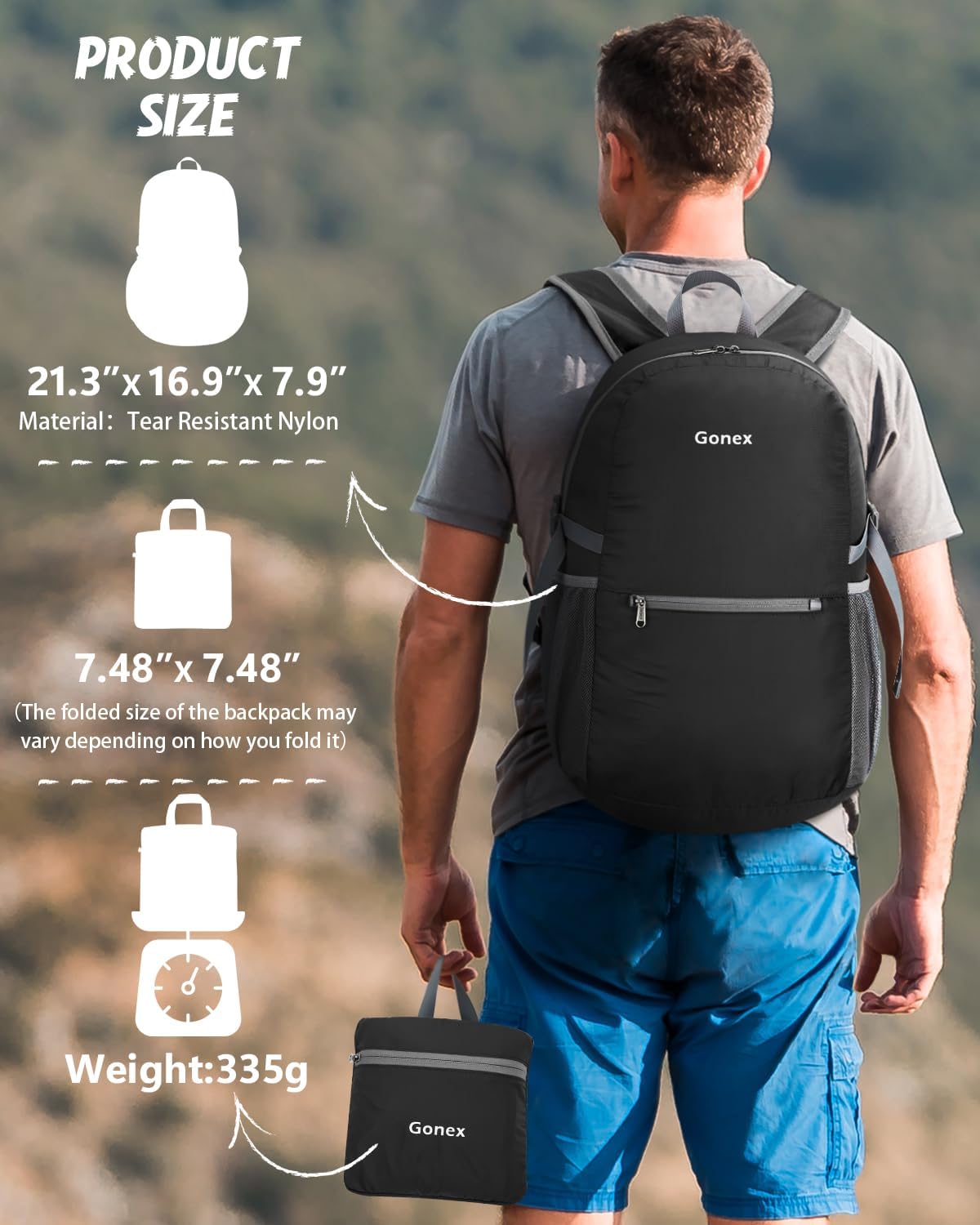Ultra Lightweight Packable Backpack, Handy Foldable Daypack for Camping Outdoor Travel Cycling Backpacking