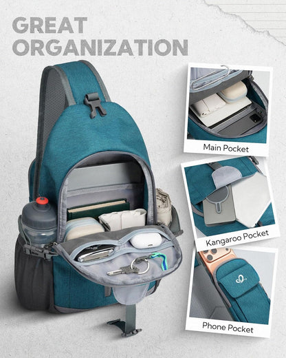 Small Crossbody Sling Bag: 8L Lightweight RFID Anti-Theft Travel | Water-Resistant,Multi-Pockets,Hidden Back Pocket,Adjustable Strap,Breathable Mesh Panel,Hiking, Commute,Theme Parks,Men Women