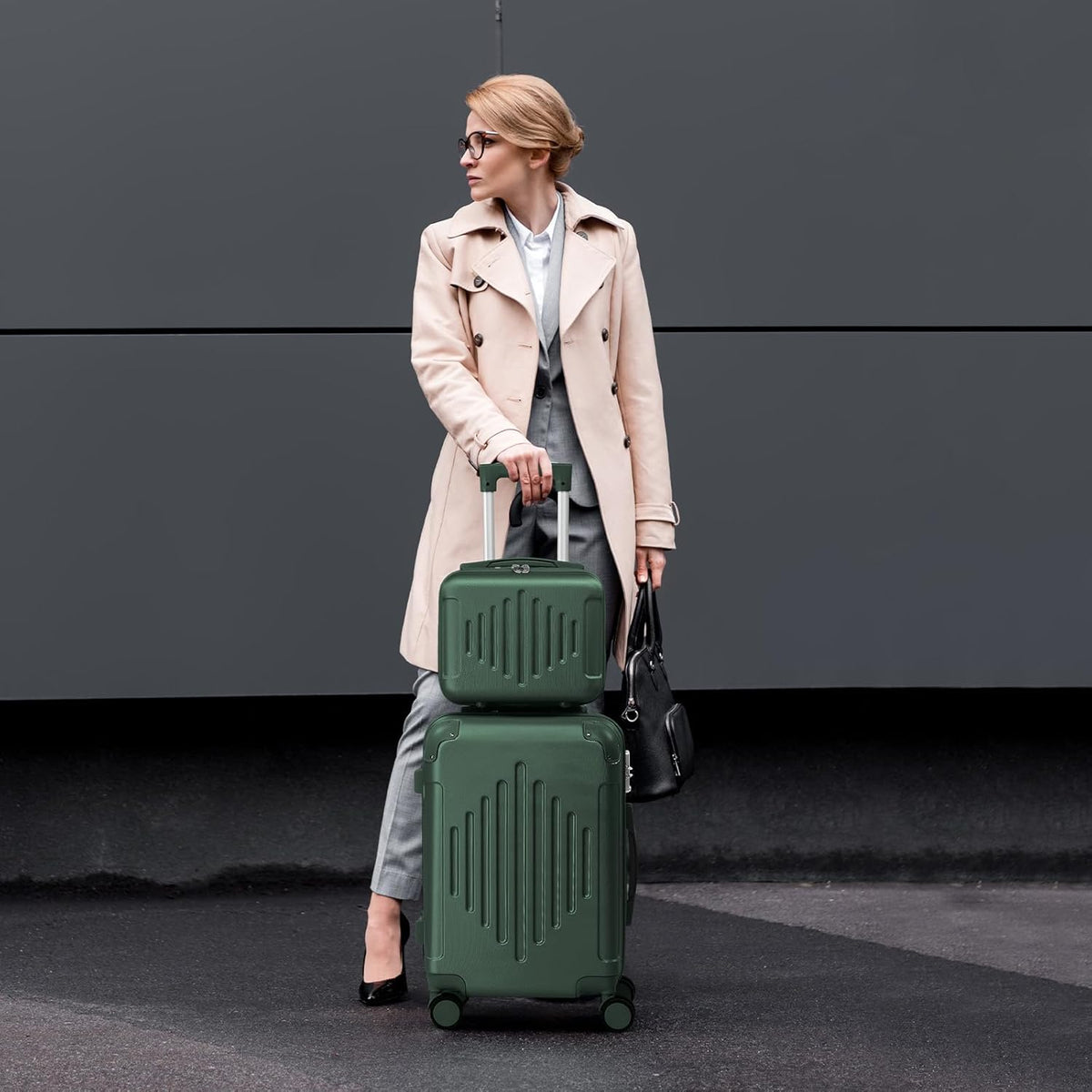 Hardside 21 Inch Carry On Luggage 22x14x9 Airline Approved with Spinner Wheels, ABS Hardshell Small Carry-On Suitcase with TSA Lock for Men & Women Lightweight Travel, Dark Green