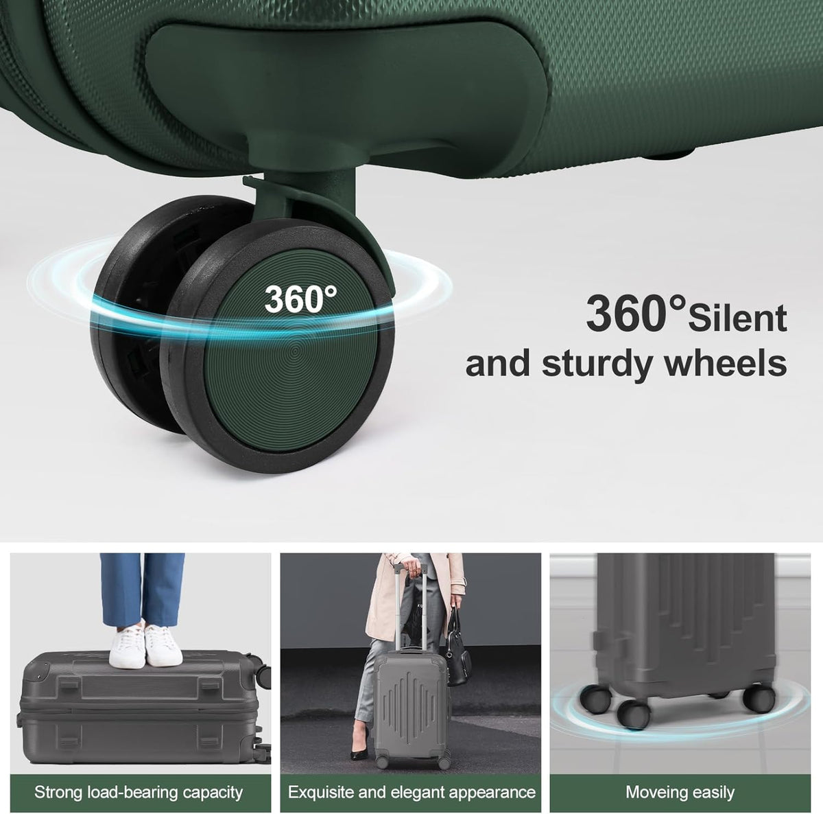 Hardside 21 Inch Carry On Luggage 22x14x9 Airline Approved with Spinner Wheels, ABS Hardshell Small Carry-On Suitcase with TSA Lock for Men & Women Lightweight Travel, Dark Green