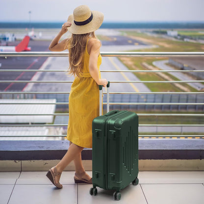 Hardside 21 Inch Carry On Luggage 22x14x9 Airline Approved with Spinner Wheels, ABS Hardshell Small Carry-On Suitcase with TSA Lock for Men & Women Lightweight Travel, Dark Green